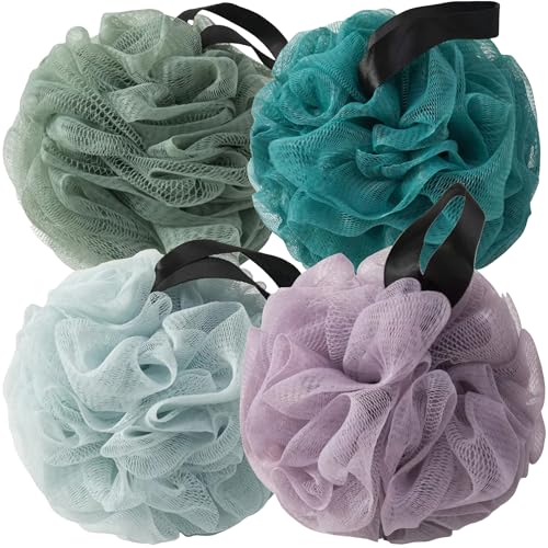 Loofah Sponges for Shower,Jewel Tone 4 - Dark Green, Peacock Green, Sky Blue & Purple - color: Jewel Tone, size: 1 Count (Pack of 4)