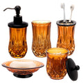 Bathroom Accessories Set,5 Pcs Amber Glass Bathroom Accessory Set, Complete Lotion Soap Dispenser, Toothbrush Holder, Soap Dish, Tumbler & Jar, Modern Bathroom Decor Sets Gift,Round - style: Round(Amber)