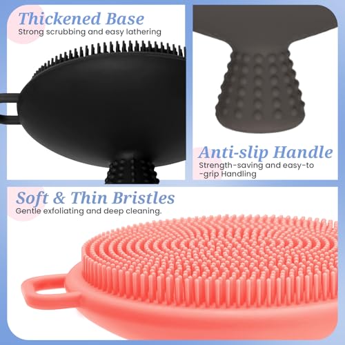 Silicone Back & Body & Face Scrubber Set 3PCS, Gentle Exfoliating Back & Body Scrubber with Dual-Side Brush Head, Hygienic Silicone Loofahs with Soft Bristle and Non-Slip Handle(Black-3PC) - color: Black*3