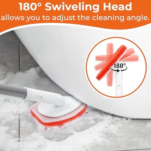 Bathtub Scrubber with Long Handle - Shower Scrub Brush with 8 Replacement Scouring Pads, Bathroom Cleaning Brush for Tub, Tile, Floor - size: Shower Scrubber