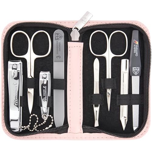 3 Swords Germany - brand quality 8 piece manicure pedicure grooming kit set synthetic leather case light pink - Made in Germany - color: LIGHT PINK