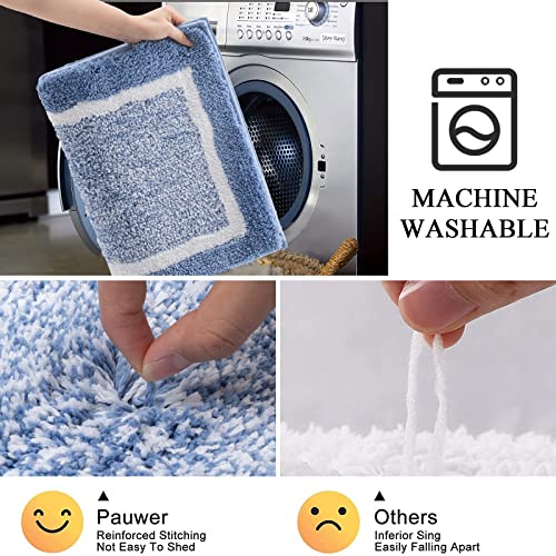 Pauwer Bathroom Rugs Sets 2Pc, Non Slip, Absorbent, Machine Washable, Blue, 18x26+18x48 inches - color: Blue, size: 18"x26"+18"x48"