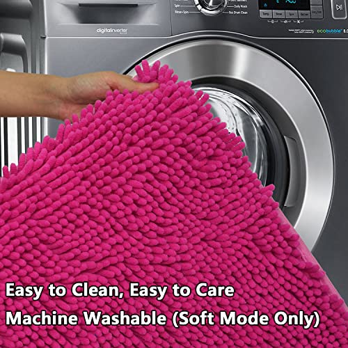 Bathroom Rugs Chenille 3-Piece Extra Soft and Absorbent Shag Bathroom Rugs, Machine Wash Mat, Strong PVC Non-Slip Underside, Plush Carpet Mats (Rose Red) - color: Rose Red, size: 2'8" x 1'8" (16x24"+20x32"+20x20"U shape）