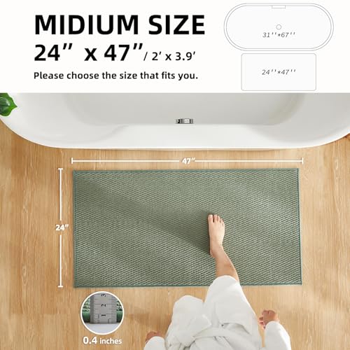 TYUU Bathroom Rugs Non Slip Washable, Super Absorbent Thin Bath Mat Quick Dry Low Pile Bathroom Rug, Sage Green 24"x47" - color: Sage Green, size: 2' X 3'11" (Rectangular)