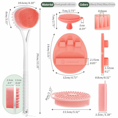 Silicone Back Body Face Scrubbers Set 4PCS, 15.35’’ Back Scrubber Soft Body Scrubber for Dual-Side Usage, Easy-to-Hold Soft Bath Glove & Face Scrubber for Good Foaming Deep Cleaning(Pink) - color: Pink*4