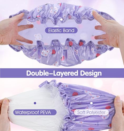 Shower Cap Kids, 3 Pcs 10 Inch Girls Toddler Shower Cap with Waterproof Reusable Double Layers & Elastic Band for Kids, Women, Sleeping, Bath, Travel, Home, (3 Colors)