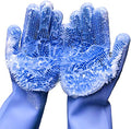 Silicone Dishwashing Gloves, Pet Grooming Rubber Scrubbing for Dishes, Sponge Wash Cleaning with Scrubbers (13.6" L) - color: Blue