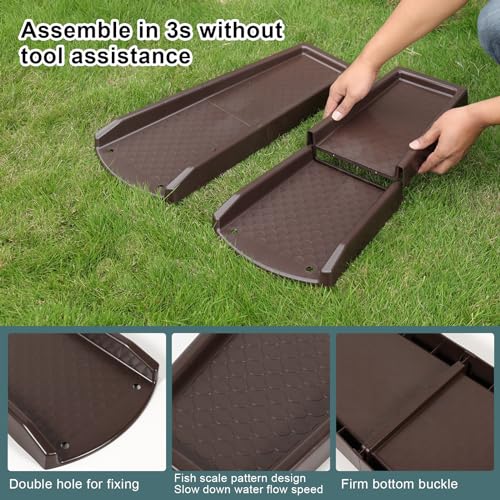 plusgutter Rain Gutter Downspout Splash Block, Gutter Downspout Extensions for Water Drainage, 24" Gutter Splash Guards Downspout Extender, Fixable Down spout Drain Trays with PE Nails(3 Pack, Brown) - color: Brown