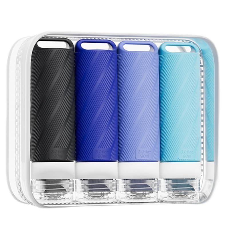 5 packs of toiletries travel bottles, TSA Approval silicone travel containers, leak proof refillable shampoo and conditioner are essential for travel, fitness, business trips, office use(blue) - color: Blue