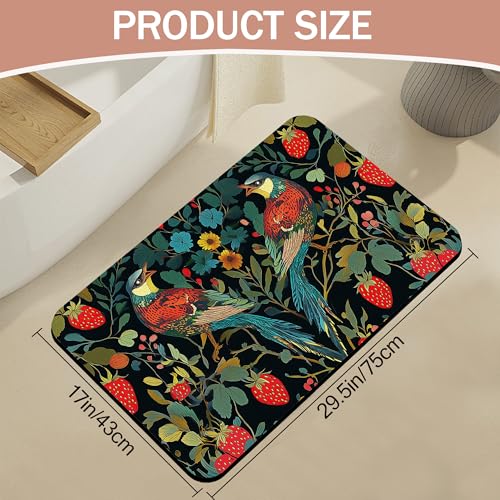 Bath Mat,Strawberry Bird Bathroom Rugs,Quick-Drying Non-Slip Rubber Bath Mats Flower Leaf Absorbent Diatomaceous Earth Mat for Bathroom Home Decor 17"x29.5" - color: Strawberry Bird,flower Leaf
