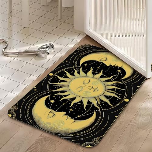 Bath Mats for Bathroom,Boho Sun Moon Bathroom Rugs,Celestial Diatomaceous Bath Rug Quick Dry, Non Slip Super Absorbent Low Profile Doormat for Home Kitchen Patio 17 X 29.5 Inch - color: Boho Sun Moon