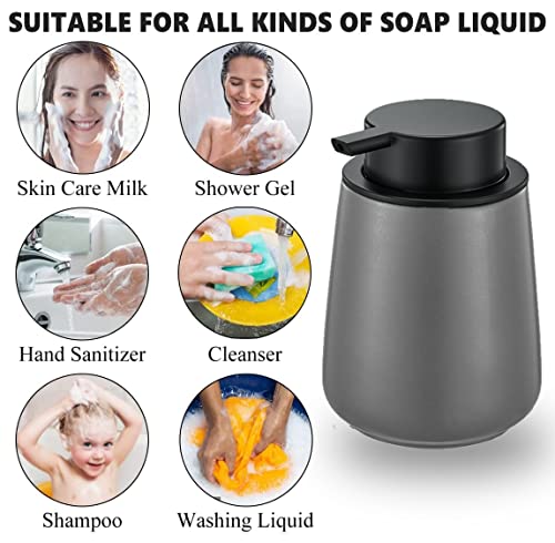 12Oz Hand Soap Dispenser Set - 2 Pack Ceramic Foam Soap Dispenser Set with Easy-to-Press Black Pump, Refillable Mordern Foaming Dish Soap Dispensers for Bathroom & Kitchen (Grey, Foam Pump) - color: Grey Foaming Dispenser