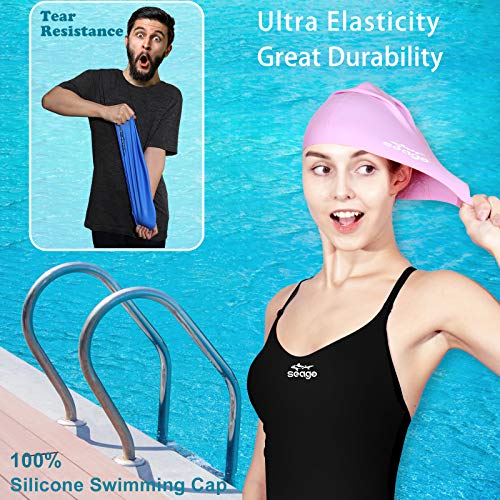 Swim Cap Long Hair 2 Pack Swimming Caps for Women Silicone Swim Caps Keep Hair Dry Waterproof Comfortable Flexible Durable Bathing Cap Tear-Proof Design Large Women Adult Swimming Cap 10+ Years Girls - color: Purple & Gray