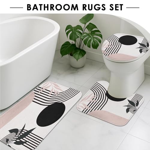 Boho Mid Century Shower Curtain Set with Toilet Lid Cover and Non-Slip Rugs, Abstract Pink Black 4 Pcs Modern Minimalist Shower Curtain for Bathroom Set with 12 Hooks - color: Boho Pink