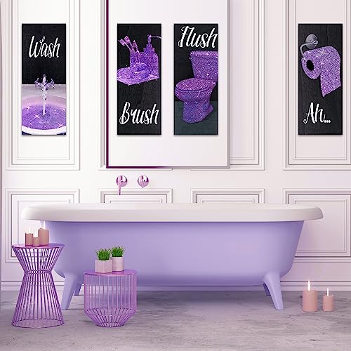 Chinco 4 Pcs Women Funny Wall Art Bathroom Decor 9.84 x 3.94 x 0.2 Inch Glam Bathroom Wall Decor Modern Women Funny Bath Wood Hanging Decoration for Home (Purple) - color: Purple