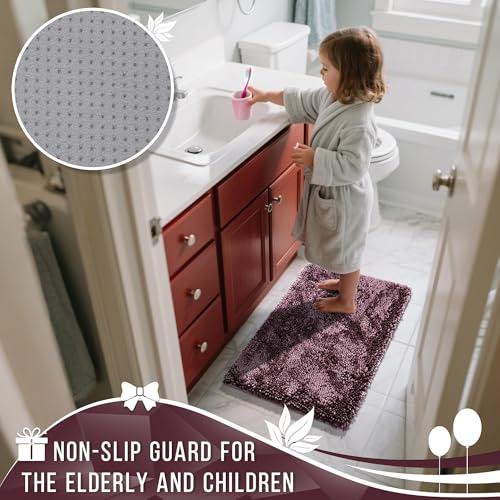 Yimobra Bathroom Rugs Sets 2 Piece, Soft Absorbent Bath Mat and U-Shaped Toilet Rug with Non Slip Backing, Luxury Shaggy Bath Mats for Bathroom, Machine Washable, 24"x17"+24"x20", Dark Purple - color: Dark Purple, size: 24x17 + 24x20 Inch