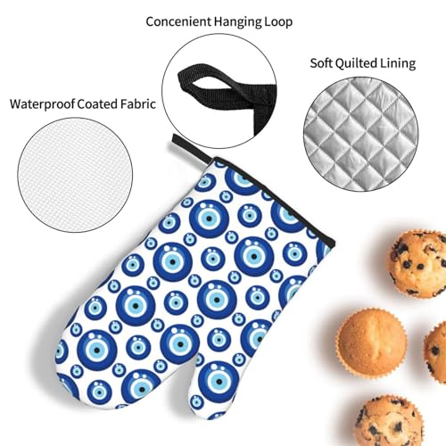 Blue Evil Eyes Oven Mitts and Pot Holders Sets of 3 Funny Hot Pads Heat Resistant Non Slip Washable for Cooking Grilling Baking BBQ Kitchen Decor - color: Blue
