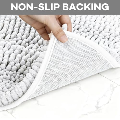 RUN HELIX White Bathroom Rugs Sets 4 Piece with Toilet Lid Cover, Non Slip Bathroom Mats Extra Soft Chenille Bath Rugs Absorbent Shaggy Rugs Perfect Plush Mats U-Shaped Toilet Rug Batroom Set - color: White, size: 1'8" x 2'8" (Square + oval + U-shape)