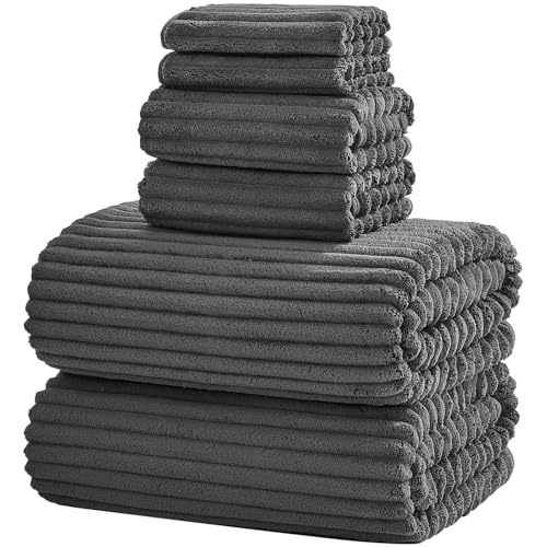 6-Piece Bath Towel Set(30"x60"), 2 Large Bath Towel Sheets, 2 Hand Towels and 2 Washcloths - Highly Absorbent Quick Dry Microfiber,Ultra Soft Towel Set for Bathroom (Charcoal Gray) - color: Charcoal Gray, size: 30x60 Bath Towel Set of 6