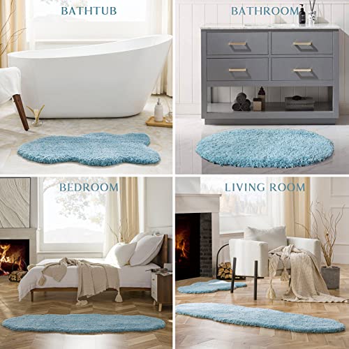 Ashler Runners Long Non Slip Bathroom Rug Sets 2 Piece, Blue Water Absorbing Ultra Soft Shower Rugs, Plush Machine Washable Bathroom Carpet, 24 x 36 & 24 x 72 inches