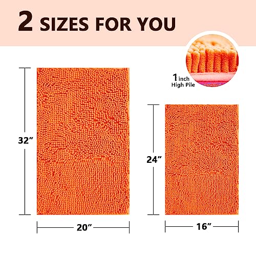 BOANKODU Bathroom Rugs Sets 2 Piece, Extra Soft Chenille Bath Mat Ultra Absorbent Bathroom Rug, Bathroom Mat with Non-Slip Bottom, Machine Washable Bath Rugs (20x32 Inch + 16x24 Inch, Orange) - color: Orange, size: 16" x 24" + 20" x 32" (Rectangular)