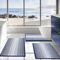 BSICPRO Bathroom Rugs Sets 3 Piece, Toilet Rugs U-Shaped Contour Bath Mat Set, Striped Absorbent Non Slip Chenille Shower Mat, Navy Blue - color: Navy Blue, size: 20"x32"+16"x24"+U Shape 20"x24"