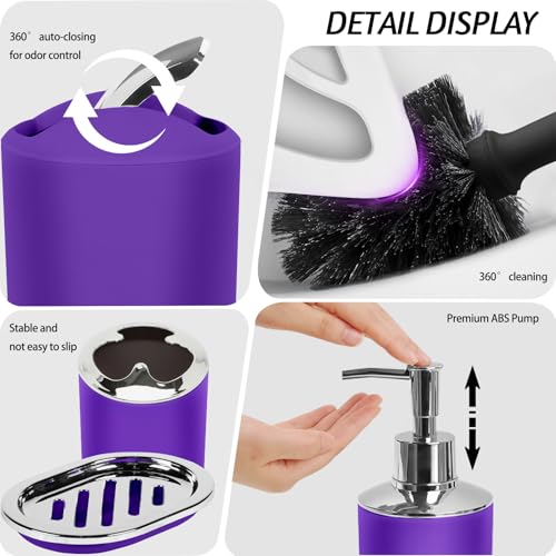 Lnond Purple Bathroom Set, 23-Piece Purple Black Geometric Bathroom Decor Set with with Shower Curtain and Rugs, Trash Can, Toilet Brush Holder Set & Soap Dispenser - style: Purple Black Geometric