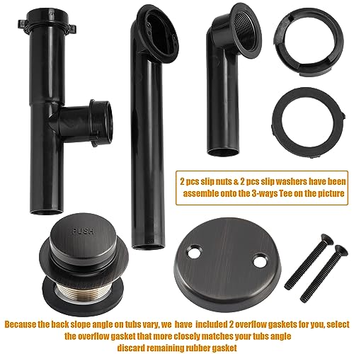 Artiwell 1-1/2" Black Tubular Bath Drain Kit with Tip-Toe Bath Drain Stopper, Touch-Toe Tub Drain, Tip Toe Bathtub Drain Waste and Overflow With Plug and Bathtub Overflow Drain Cover,Oil Rubbed Bronze - color: Oil Rubbed Bronze