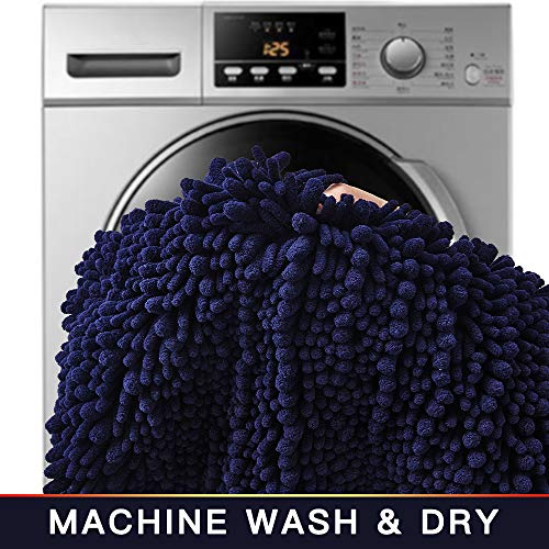 Walensee Bathroom Rug Non Slip Bath Mat (32x20 Inch Navy) Water Absorbent Super Soft Shaggy Chenille Machine Washable Dry Extra Thick Perfect Absorbant Best Large Plush Carpet for Shower Floor - color: Navy, size: 32"x20"