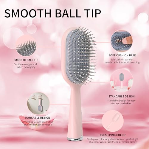 Hair Brush Set, Professional Styling Tools with Combs and Accessories, Pink, Gift Box Included (Pink Brush+White Comb) - color: Pink Brush+White Comb