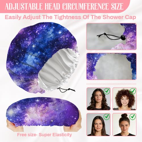Starry Sky Reusable Shower Cap Milky Way Double Layer Waterproof Shower Caps Large Elastic Hair Cover Adjustable Hair - Drying Caps for Woman Man Bath SPA Travel One Size Fits Most - color: Starry Sky