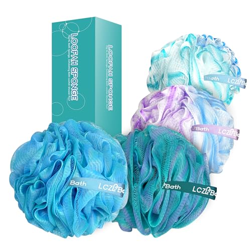 Loofah 4 Pack 75g Extra Large Loofa Set Soft Bath Sponge Thick Body Wash Puffs for Shower (Purple-Blue-Green-Mixed) - color: 01-purple-blue-green-mixed