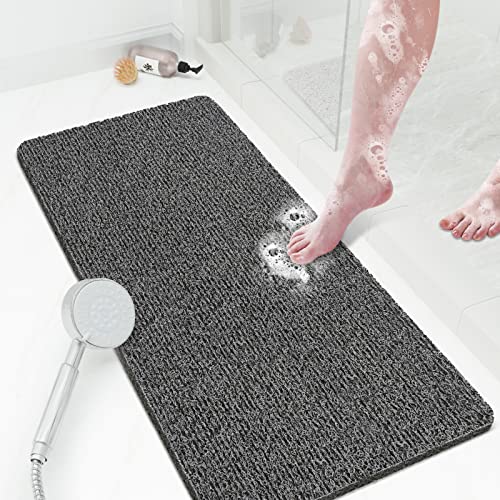 Shower Mat Bathtub Mat Non-Slip,36x16 inch, Soft Tub Mat with Drain,PVC Loofah Bath Mat (Phthalate Free) for Tub and Bathroom,Quick Drying,Black - color: Black, size: 36" x 16" (Rectangular)