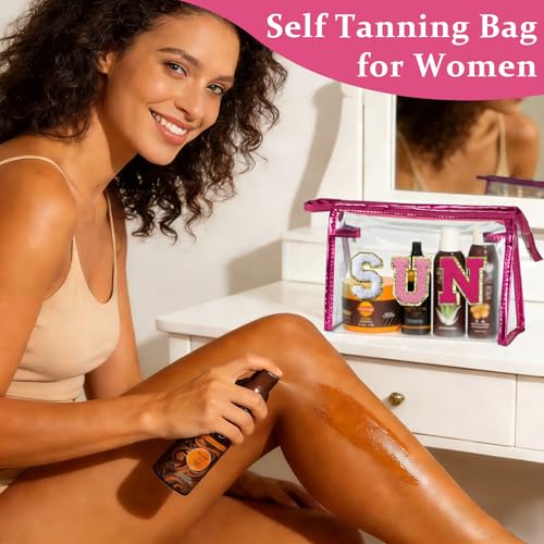 COSHAYSOO Sunscreen Bag Clear Makeup Toiletry Pouch Beach Vacation Essentials for Women Teen Girls Trip Gifts Summer Pool Travel Must Have Accessories Waterproof Stuff - color: Pink-SUN