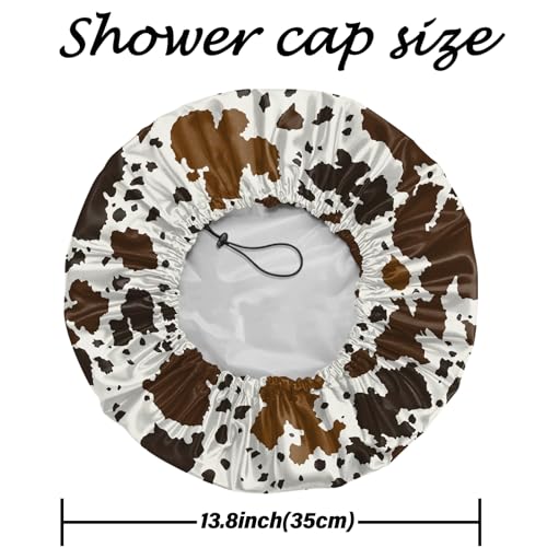 2 PCS Shower Cap Reusable Waterproof Adjustable Double Layer Elastic Dry Hair Bathing Caps Aesthetic Cute for Women Girls-Leaf Cowhide - color: H-17-Leaf Cowhide
