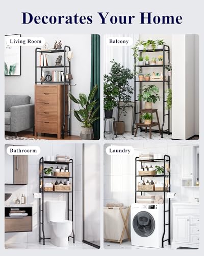 Kitsure Over Toilet Storage Rack, 63.2" H Space-Saving, Holder & Hooks | Bathroom, Laundry Room, Small Spaces, Families, Durable Metal, Black, 3 Tier - color: Black, size: 3 Tiers (63.2"H)