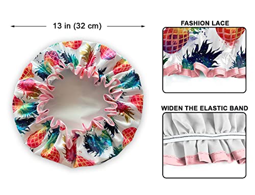 WIRESTER Elastic Reusable Bathing Hair Cap, Waterproof Shower Cap, Fashion Bath Cap for Women Girls - Colorful Pineapples