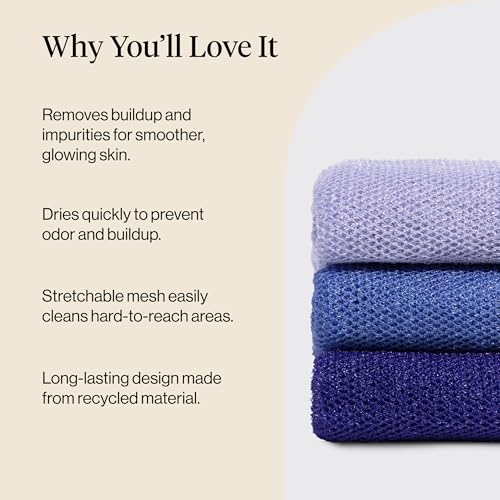 Kitsch African Net Sponge – Exfoliating Body Scrubber for Cleansing & Gentle Daily Exfoliation – Stretchable Bath Sponge for Hard-to-Reach Areas, Long-Lasting Shower Essential - Ocean Blue, 3 Pcs - color: Ocean Blue