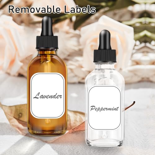 Bumobum 2 Pack 2 oz Clear and Amber Glass Dropper Bottles | Tincture Bottles with Dropper for Essential Oils Bottles with Funnel, Labels and Measured Dropper - Leakproof Caps - color: Clear and Amber