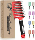 KTKUDY Detangling Brush Boar Bristles Hair Brush Make Hair Shiny & Healthier Curved and Vented Detangler Brush for Women Men Kids Wet and Dry Hair (Red) - color: Red