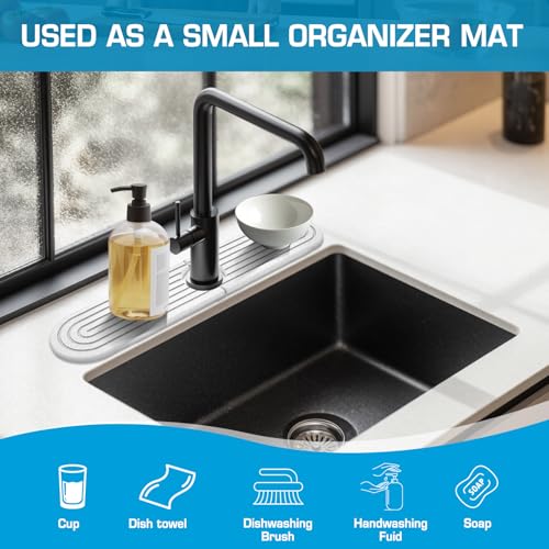 Self-Drying Stone Tray For Kitchen Sink,15.7" Water Absorbing Natura Diatomite Faucet Mat,Splash Organizer For Soap Dispenser,Sponge & Brush,Bathroom Vanity Rv Countertop Protector (white-Oval) - color: White-Oval, size: 15.7" x 4"