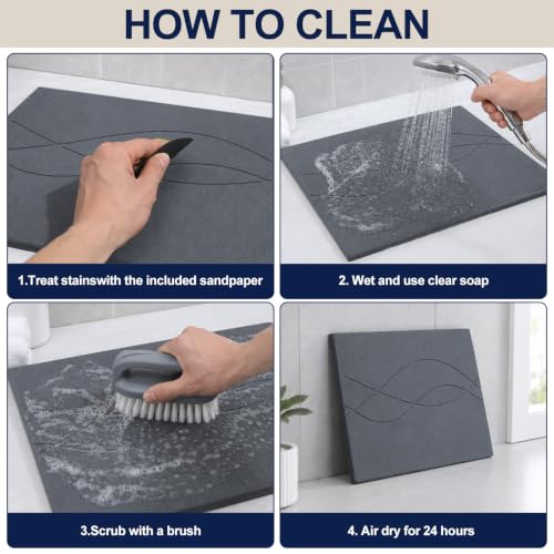 Extra Large Stone Bath Mat for Bathroom,31.5" x 23.6" Quick-Drying Diatomite Stone Shower Mat,Spliceable Design Instant Dry Technology Bath Mats Non-Slip Easy to Clean(Linear Dark Gray) - color: Dark Gray