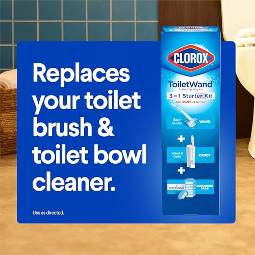 Clorox 03191CT Toilet Wand Disposable Toilet Cleaning Kit: Handle, Caddy & Refills, White (Case of 6) - size: 1 Count (Pack of 1)