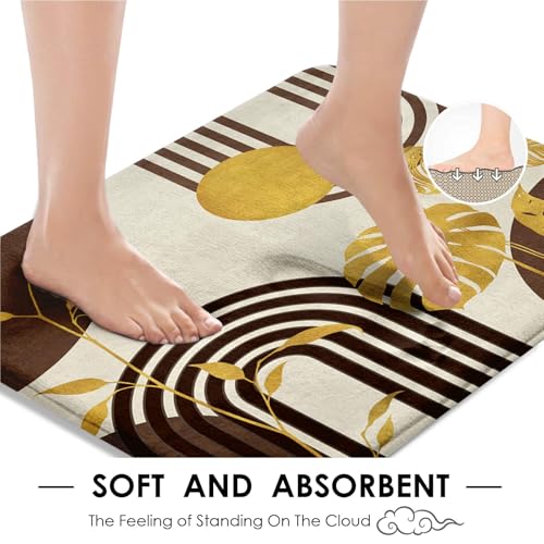 Boho Brown Shower Curtain Set with Toilet Lid Cover and Non-Slip Rugs, Gold Tropical Abstract Geometric 4 Pcs Modern Minimalist Vintage Shower Curtain for Bathroom Set with 12 Hooks - color: Brown