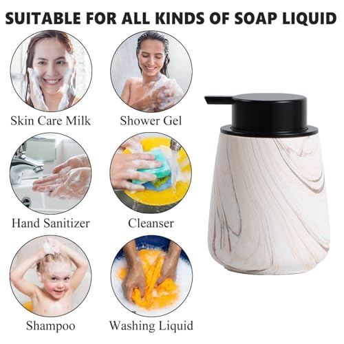 12Oz Ceramic Liquid Soap Dispenser - Modern Lotion Hand Soap Dispenser with Easy-to-Press Black Pump, Reusable and Refillable Dish Soap Dispensers for Bathroom & Kitchen, Marble Brown - color: Marble Brown, style: Liquid Pump