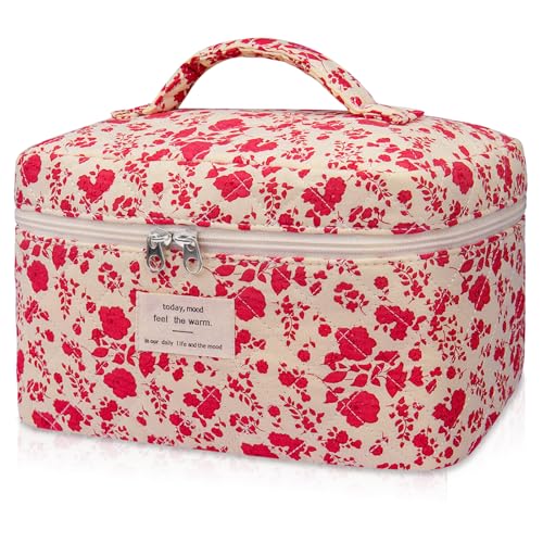Gosect Large Makeup Bag, Cute Cosmetic Bag for Women Girls, Floral Coquette Aesthetic Toiletry Bag, Travel Make Up Organizer Bag (Pink Rose) - color: 014Pink Rose