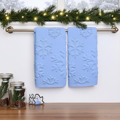 2 Pack Christmas Snowflake Hand Towels 100% Cotton Jacquard Holiday Kitchen Dish Towels Retro Neutral Blue Bathroom Towels Set Gift Seasonal Xmas Winter Bathroom Decor (Blue Snowflake) - color: Blue Snowflake