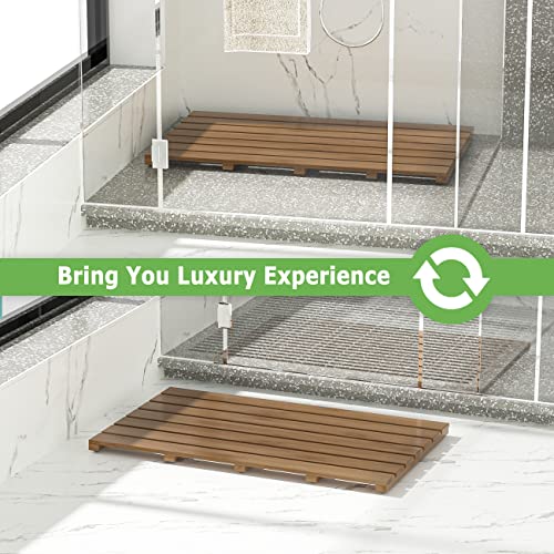 Bamboo Wooden Bath Floor Mat for Luxury Shower - Non-Slip Bathroom Waterproof Carpet for Indoor or Outdoor Use (Walnut,31.3 x 18.1 x 1.5 Inches) - color: Walnut, size: 31.3" x 18.1" (Rectangular)