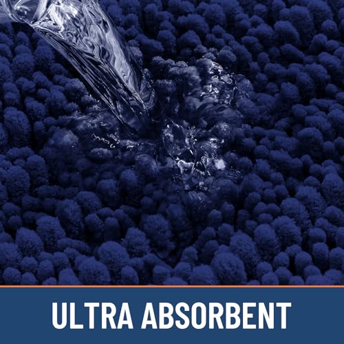 Smiry Bathroom Toilet Rugs U Shaped 20x20, Extra Soft Absorbent Non Slip Rubber Backing Chenille Contour Bath Rugs for Toilet, Machine Washable Contoured Bath Mats, Navy Blue - color: Navy Blue, size: 20'' X 20''