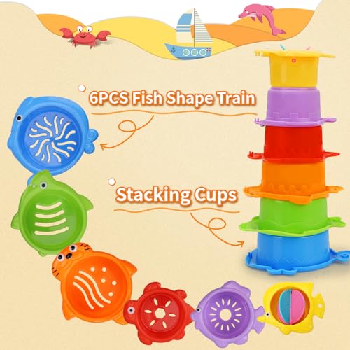 Baby Bath Toys for Kids Ages 1-3,13 Pcs Bathtub Toys for Babies 6-12-18 Months, Mold Free Bath Toys Toddlers 2-4 Years Old,Stacking Cups & Watering Can,Water Table Toys for Infants Boys Girls 1 2 3 4 - style: Orange